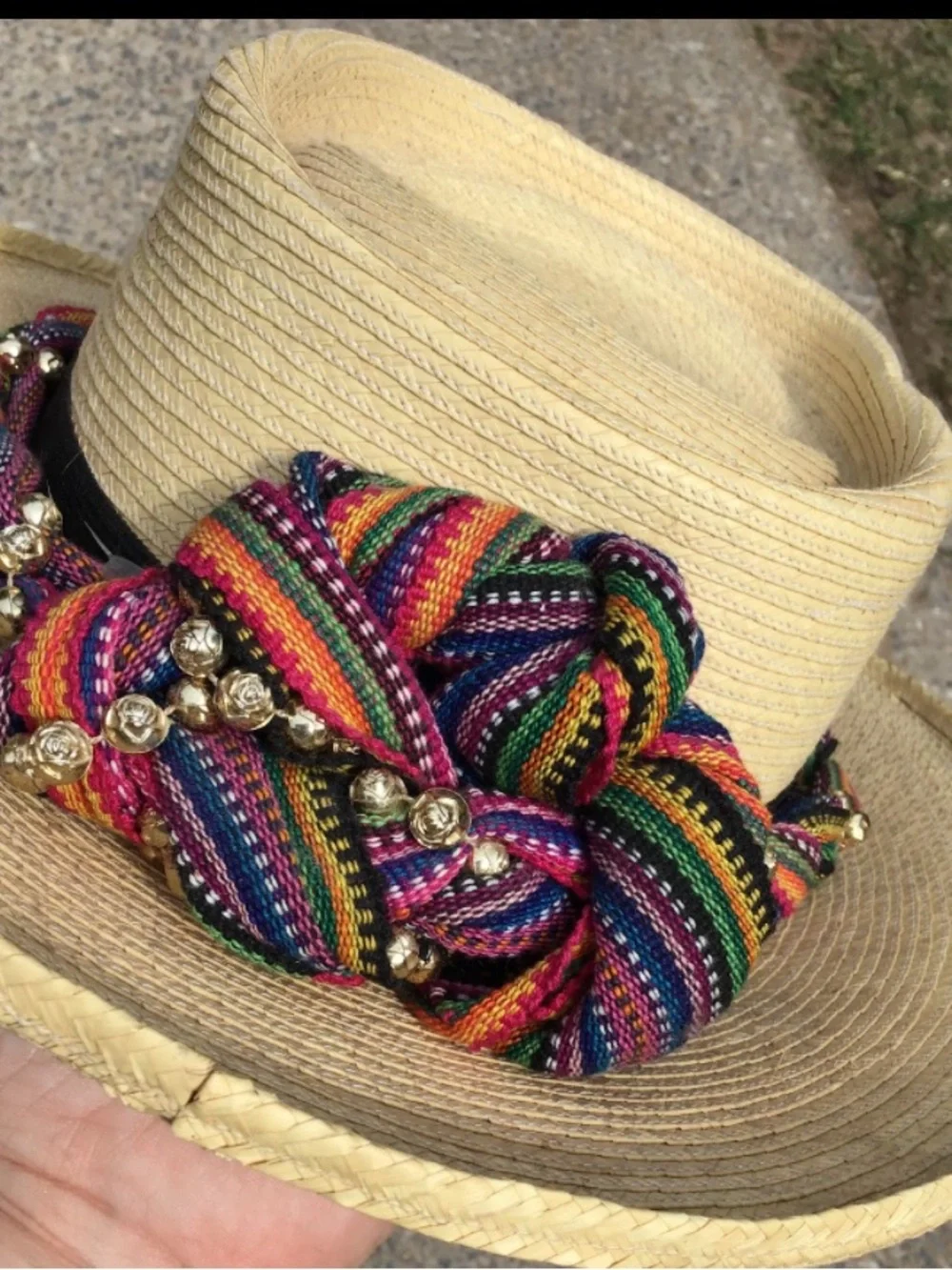 Gumarcaah Guatamala Handwoven Palm Beaded Bow Vintage Hat 55cm - Picture 4 of 6